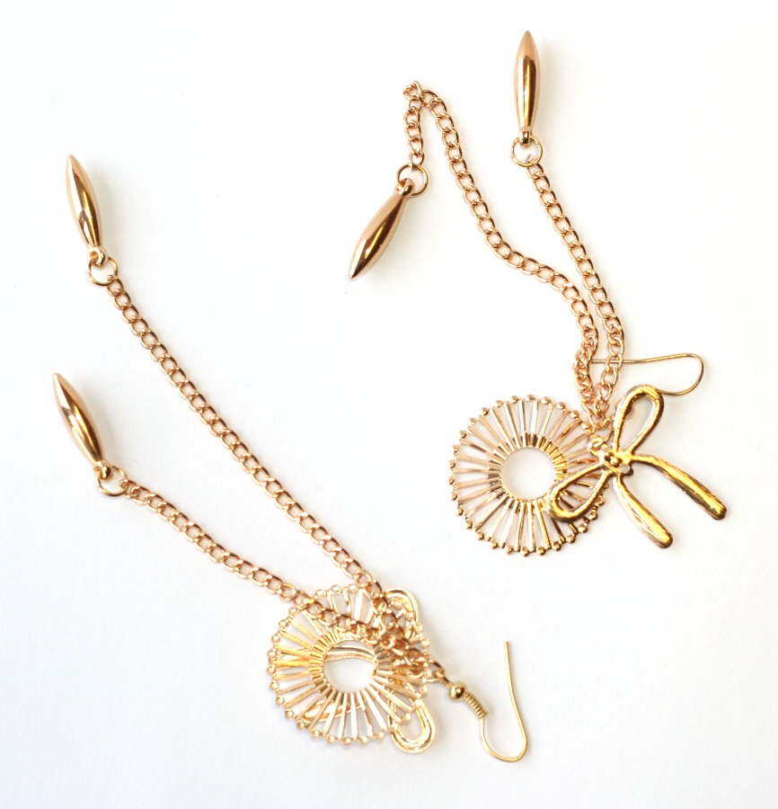 Náušnice Fashion Jewerly - Zlatá mašle, dlouhé slzy 1162