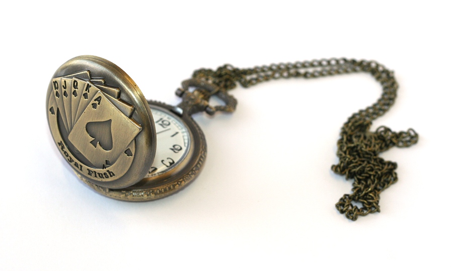 Kapesní, otevírací hodinky na řetízku Fashion Jewerly - Poker, Royal Flush 1484