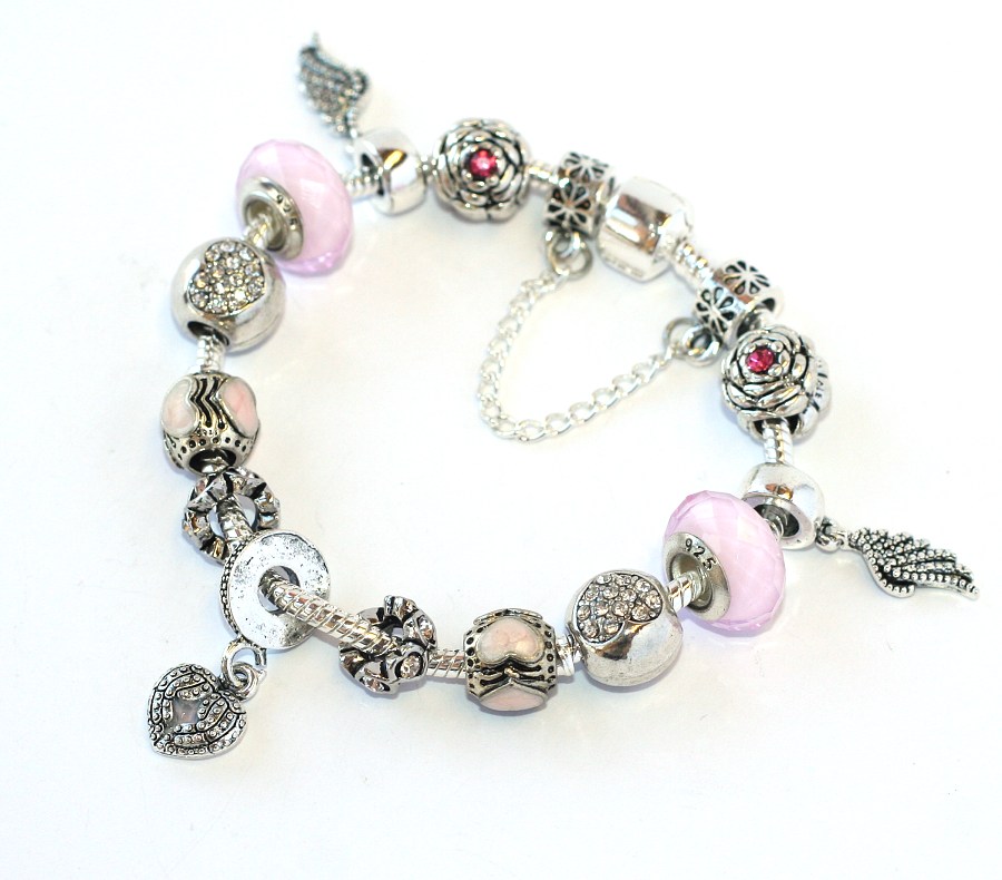 Korálek na náramek Fashion Jewerly - Andělské srdce a křídla, růžový luxus 1586