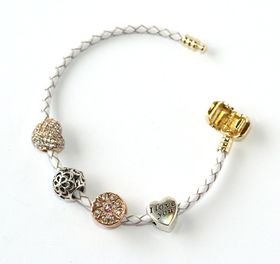 Náramek na korálky Fashion Jewerly (16 - 23 cm) - Bílý kožený copánek 1800