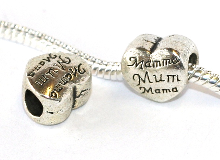 Korálek na náramek Fashion Jewerly - Srdce Maminka, Mamma, mum, mama 1809