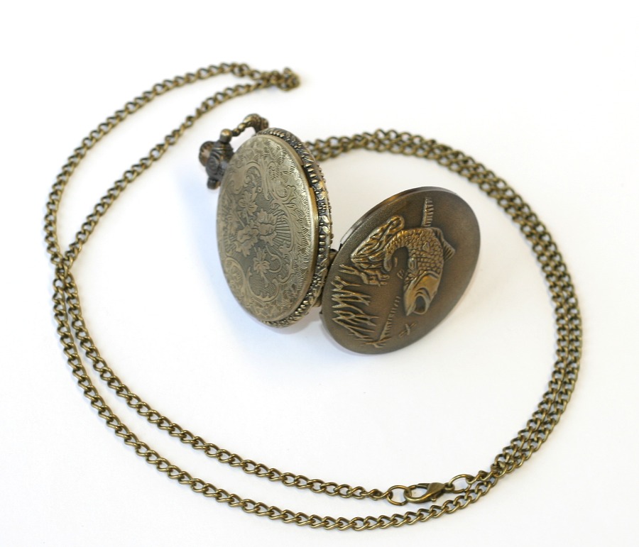 MR kapesní, otevírací hodinky na řetízku - Ryba, kapr, rybaření, rybář 1911