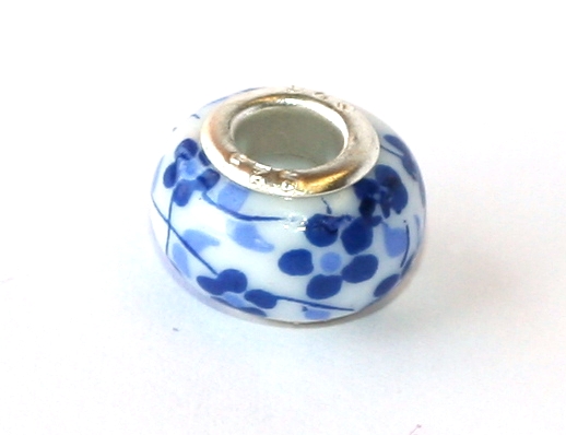 Korálek na náramek Fashion Jewerly - Retro Keramika, Modré květiny 2110