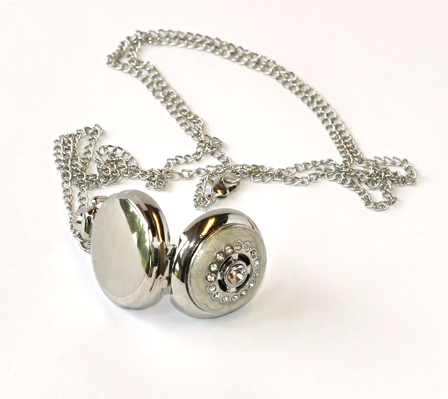 MR Kapesní Hodinky na řetízku - Krásná dáma, Stříbrná mandala se zrcátkem 2249