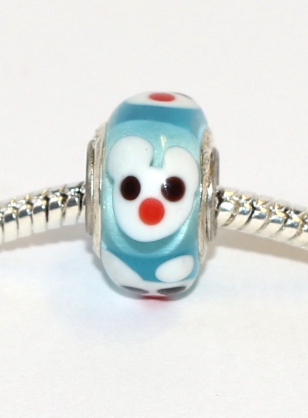 Korálek Fashion Jewerly - Bílá myška na modrém skleněném hávu, Mickey 2297