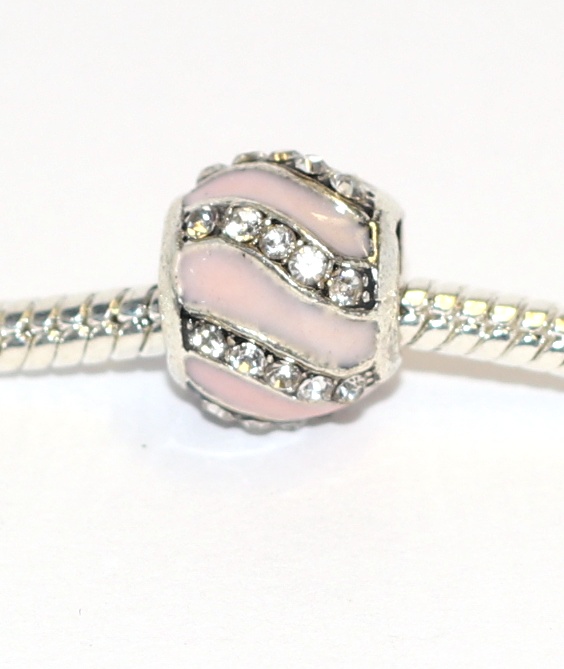 Korálek na náramek Fashion Jewerly - Růžová vlnkohra se stříbrným třpytem, Romantické vlnění  2325