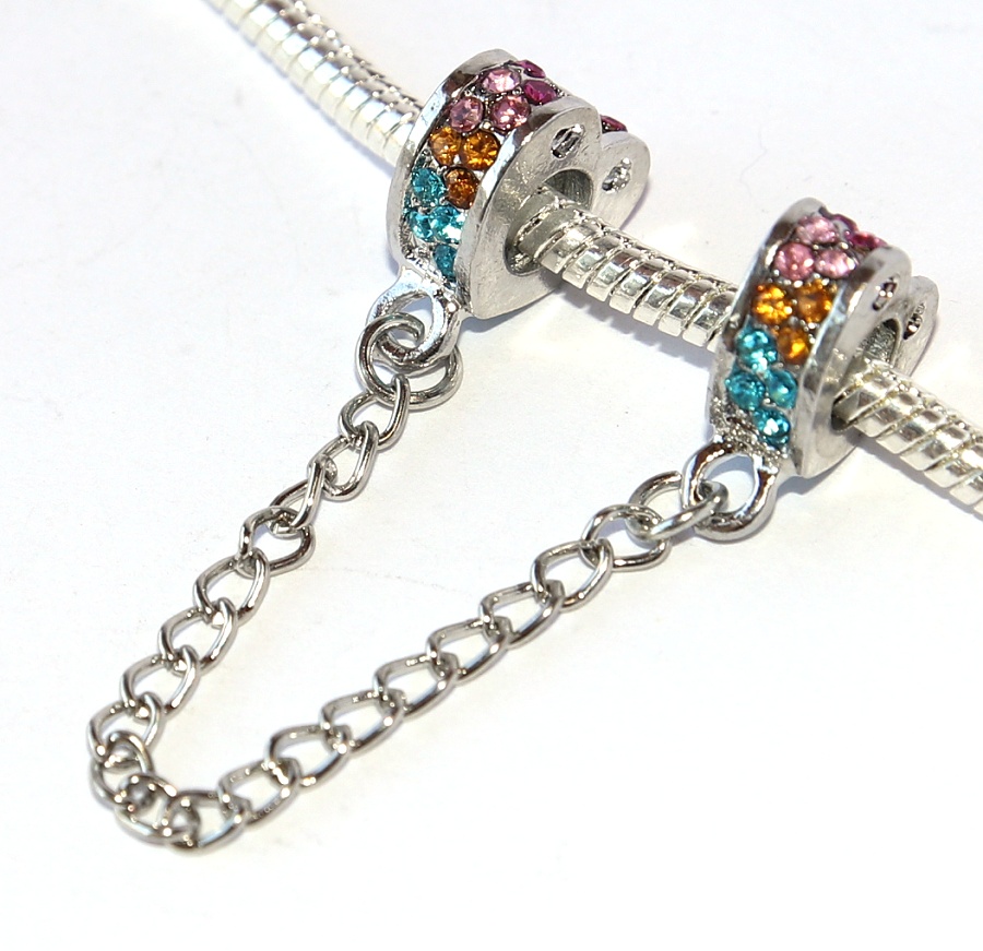 Korálek Fashion Jewerly - Oddělovač na řetízku Duhová srdíčka, Myška, Rainbow Mickey Style 2450