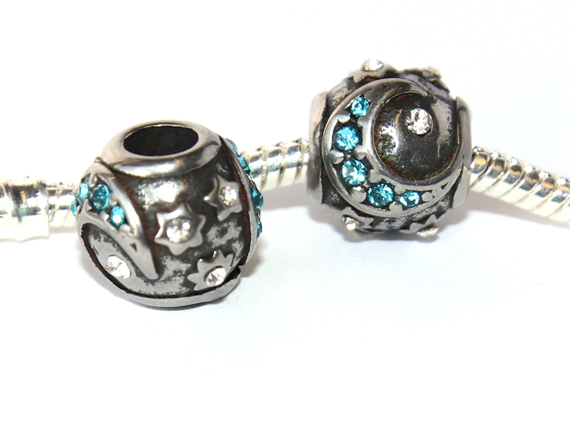 Korálek nerezový Fashion Jewerly - Měsíc a hvězdy, Noční obloha, Večernice s rhinestony 2487
