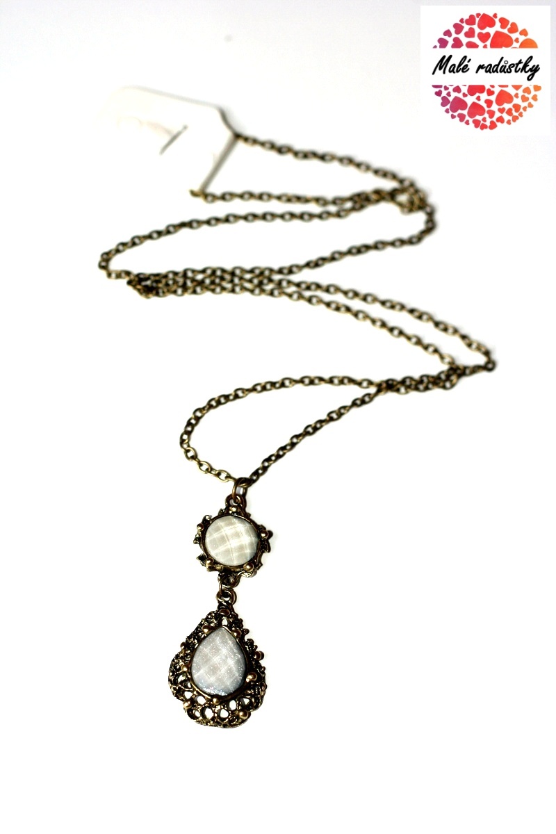Náhrdelník Fashion Jewerly - Retro přívěšek s bílou perletí 022
