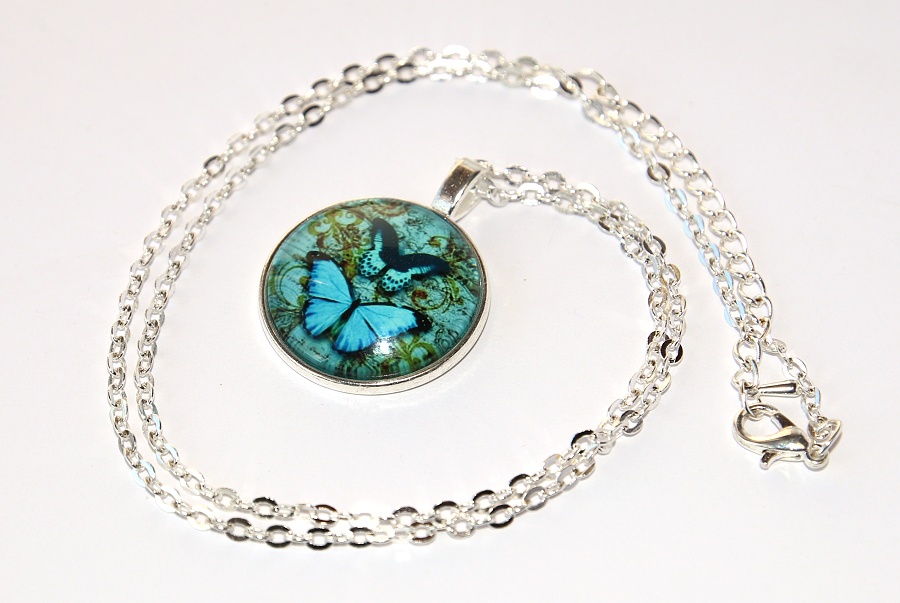 Řetízek Fashion Jewerly - Amulet Modrý Motýl, Dva přátelé, Vznešená lehkost, Vintage 2563