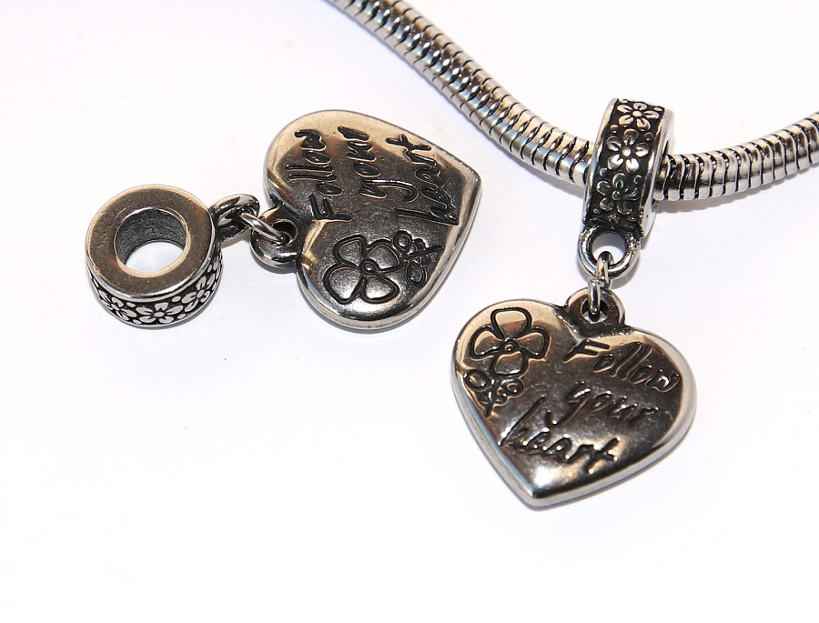 Korálek nerezový Fashion Jewerly - Přívěsek Následuj své srdce, Follow your heart 2581