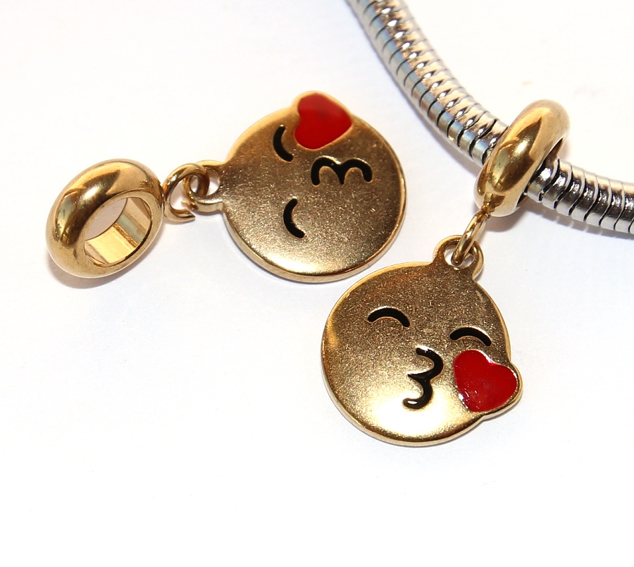 Korálek nerezový Fashion Jewerly - Přívěsek Zlatý smajlík, I Love you, Muck 2588