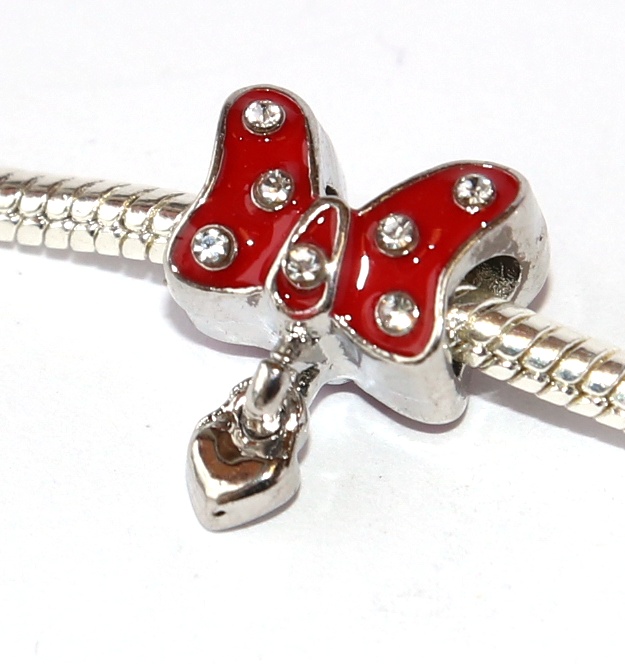 Korálek na náramek Fashion Jewerly - Červená mašlička se srdíčkem, Myška, Love Minnie 2627