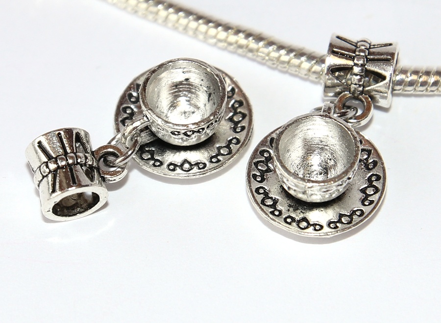 Korálek na náramek Fashion Jewerly - Přívěsek Hrníček s podšálkem, Šálek Čaje, Kafe, Siesta, Relax Time 2685