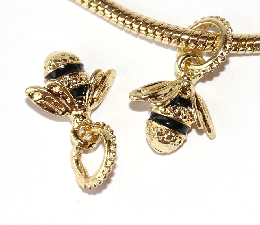 Korálek s velkým průvlekem Fashion Jewerly - Přívěsek Zlatá včela, Pilná jak včelička, Medové hody, Beehive, Včelí královna 2732