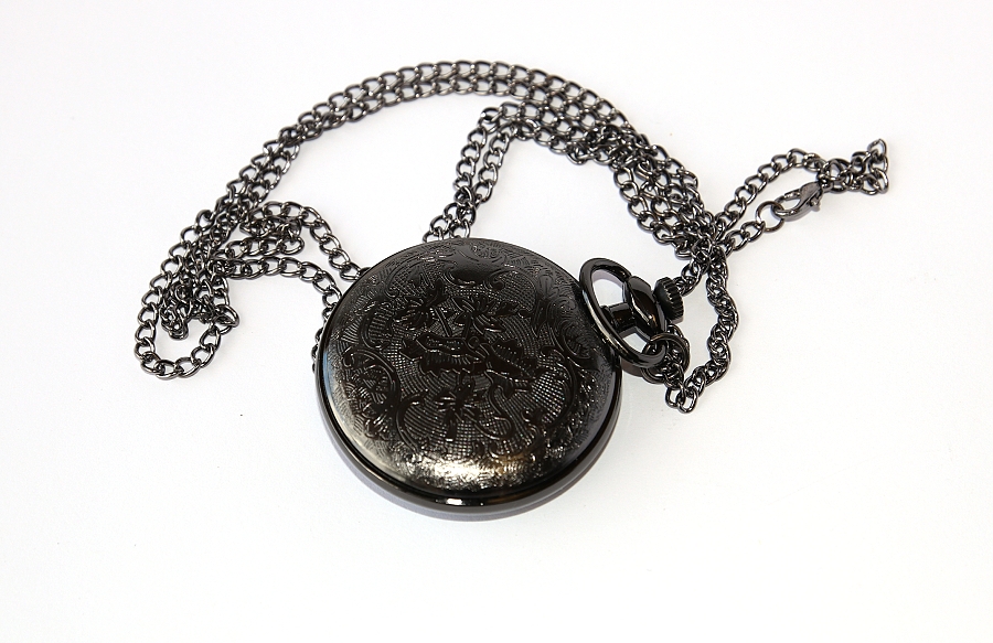 MR Kapesní Hodinky na řetízku, černé - Retro Black Roman Style, Exquisite Open face 2765