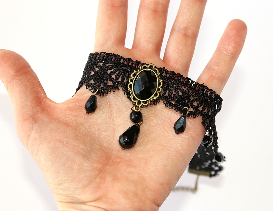Choker Fashion Jewerly - Krajkový Náhrdelník, Černé slzy, Black mamba tears, Dark style Sexy Neck 2771