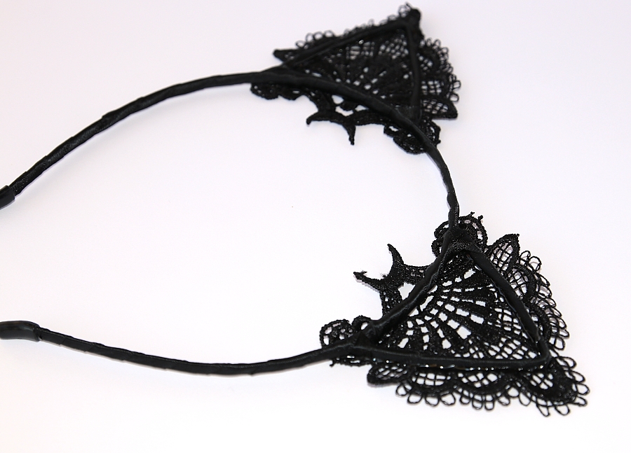 Čelenka Fashion Jewerly - Černé uši z krajky, Sexy kočka, Unikátní ozdoba do vlasů, Party time 2773