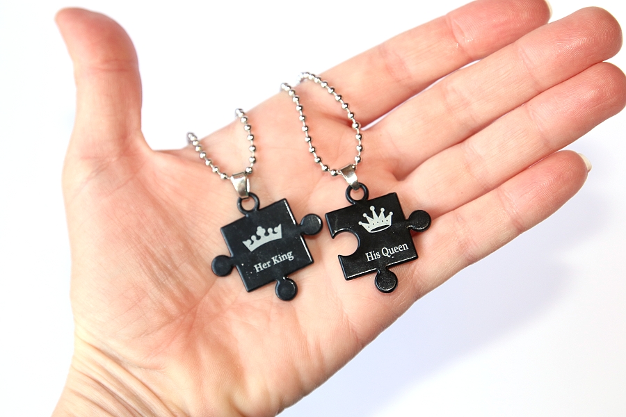 2ks Řetízky párové pro dvě osoby, nerezová ocel - Dva díly puzzle, Milenci, Přátelé, Kamarádi, Největší láska, Miluji tě, I love you 2949