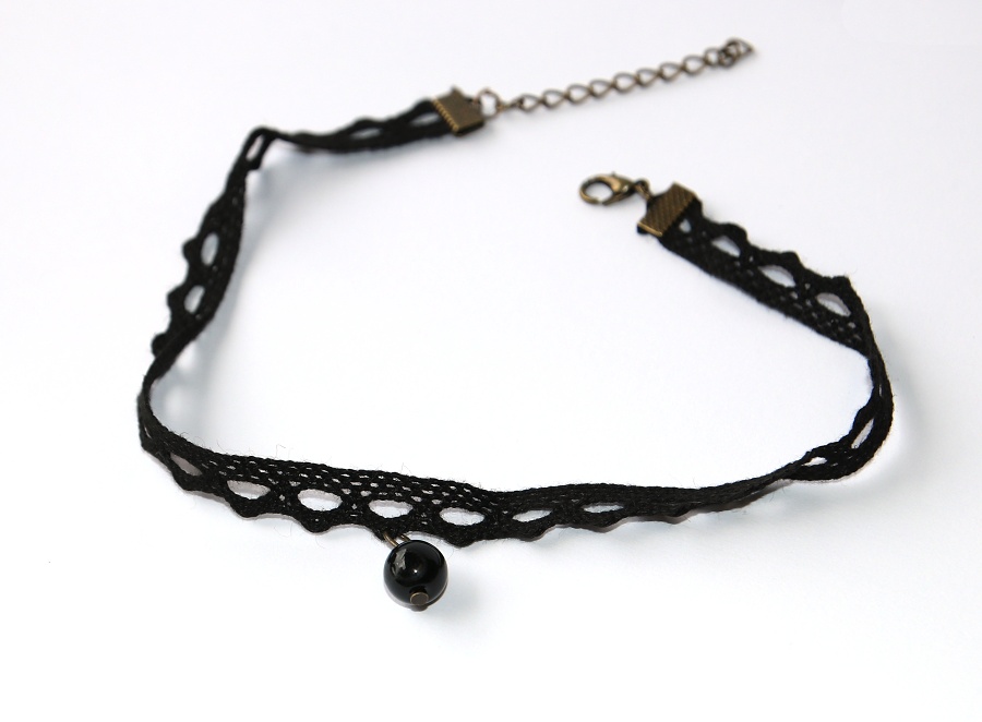 Choker Fashion Jewerly - Krajkový náhrdelník s černou Slzou nebo Kuličkou, Elegantní styl pro moderní dívky a ženy, Be Chic 3139