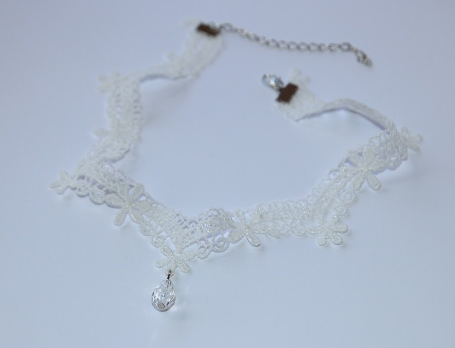Choker Fashion Jewerly - Krajkový náhrdelník s kapičkou, Elegantní nejen pro nevěstu, Svatební romantika, Květinová dáma 3142