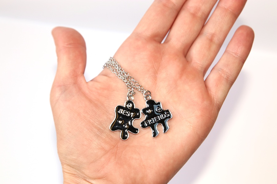 2ks Řetízky párové pro dvě osoby - Puzzle Nejlepší přátelé, Dva díly pro kamarády, Best Friends Forever, Láska v černé glazuře 3149