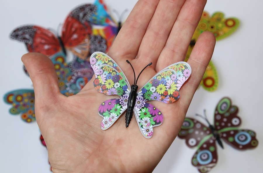 MR 3D Motýl na zeď, barevná varianta Modern Cute - Dvojitá křídla, 12 ks, s magnetkem a lepicím kolečkem 3334