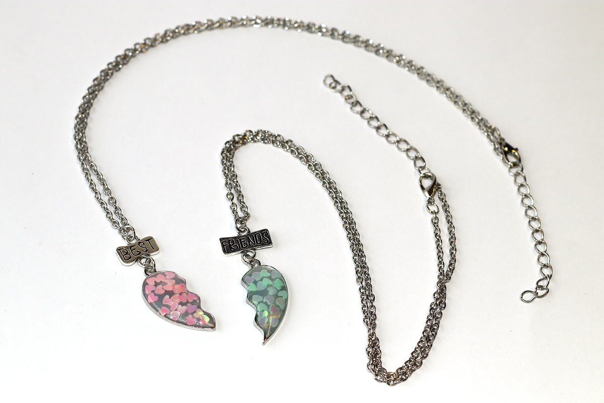 2ks Řetízky párové Fashion Jewerly - Srdce s perleťovími srdíčky, Nejlepší přátelé, Best Friends 3519