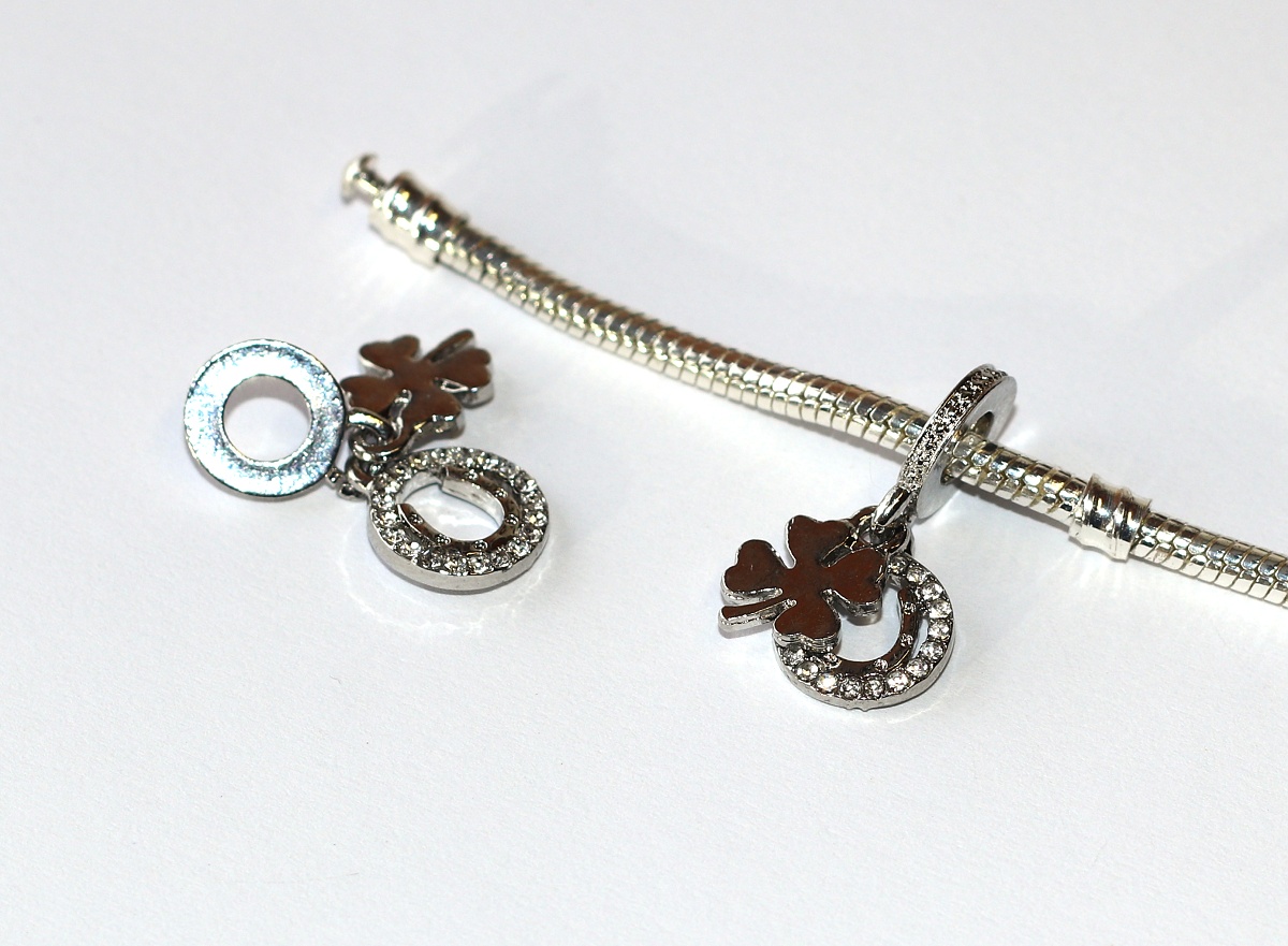 Korálek, přívěsek Fashion Jewerly na náramek nebo řetízek - Čtyřlístek a podkova pro štěstí, Lucky charm, Elegantní Kráska 3565
