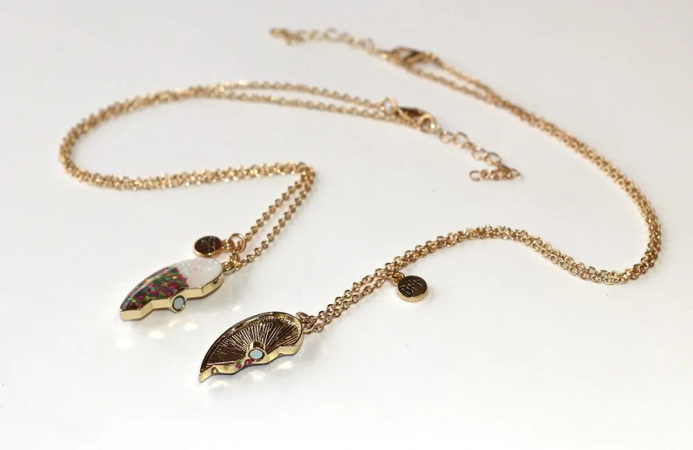 2ks Řetízky párové Fashion Jewerly - Srdce s barevnými třpytkami, Nejlepší přátelé, Best Friends 3608