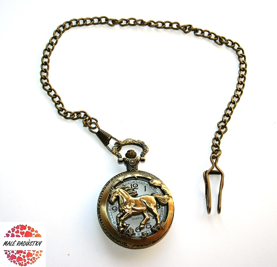 Quartz otevírací kapesní hodinky - kůň, cválající koník, dostihy, love horse 513