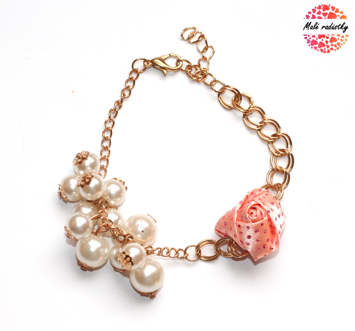 Náramek Fashion Jewerly - Perly s růží 088