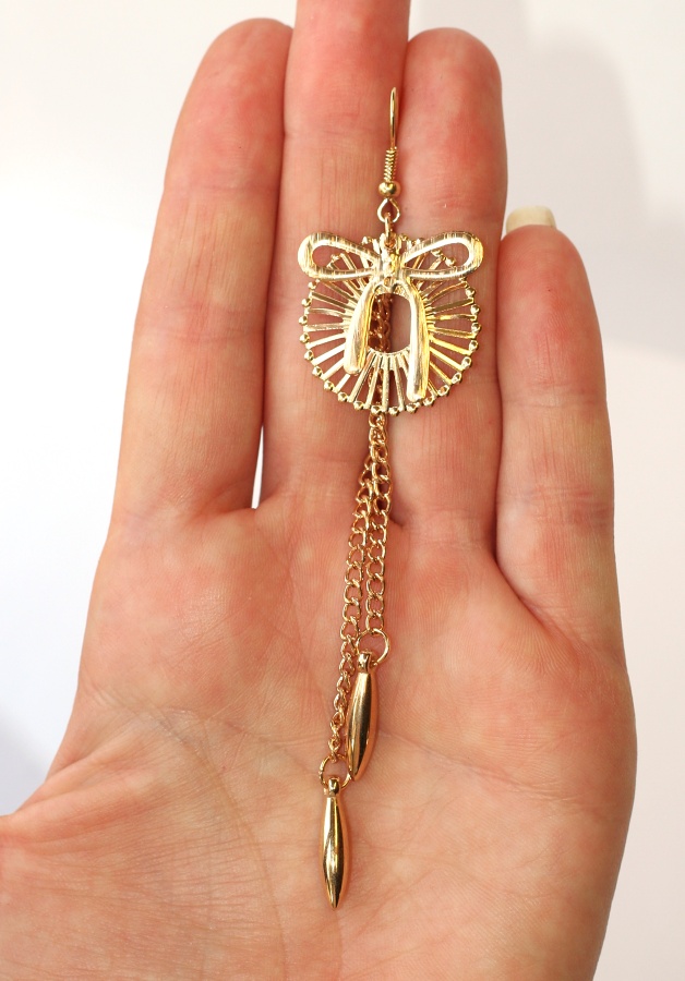 Náušnice Fashion Jewerly - Zlatá mašle, dlouhé slzy 1162