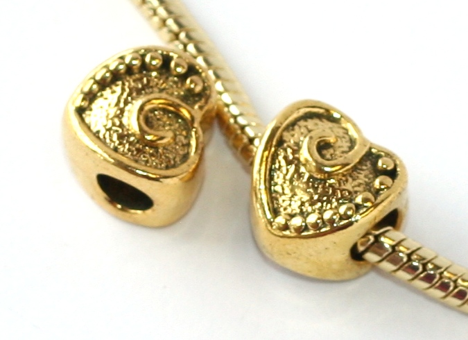 Korálek na náramek Fashion Jewerly - Zlaté srdce s kudrlinkou 1725