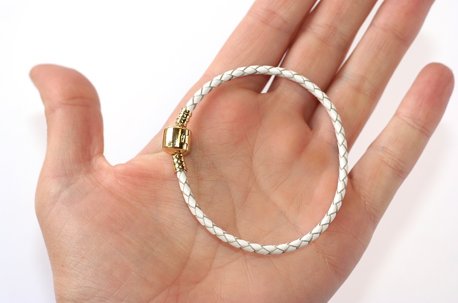 Náramek na korálky Fashion Jewerly (16 - 23 cm) - Bílý kožený copánek 1800