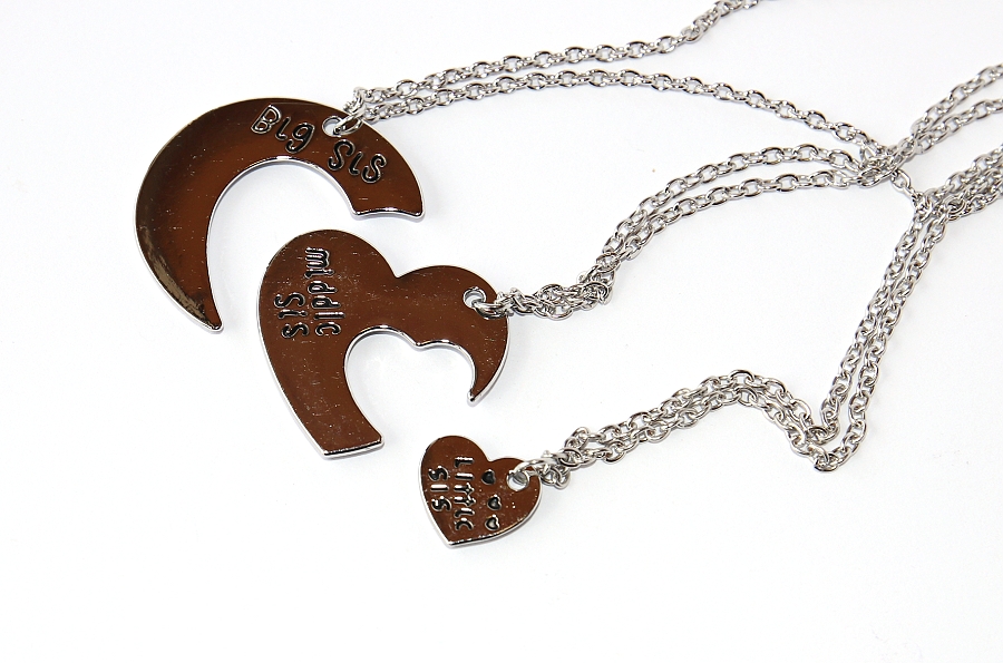 3ks Řetízky párové Fashion Jewerly - Srdce pro tři sestry, Sisters Love 1990