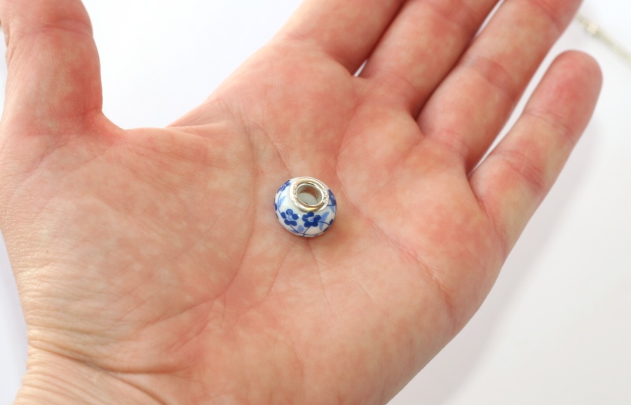 Korálek na náramek Fashion Jewerly - Retro Keramika, Modré květiny 2110