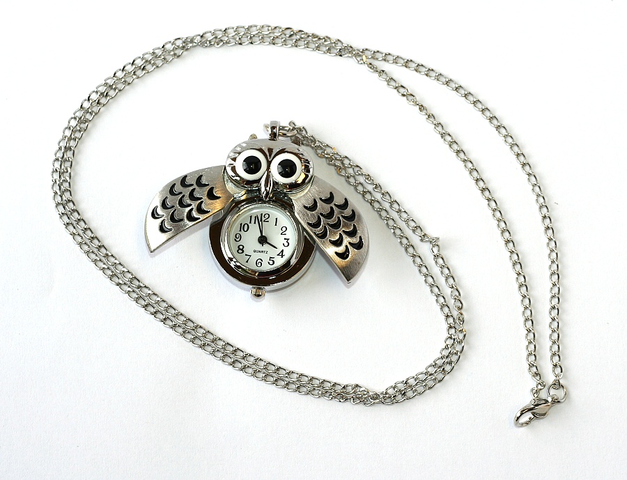 MR Kapesní Hodinky na řetízku - Stříbrná sova s otevíracími křídly 2247