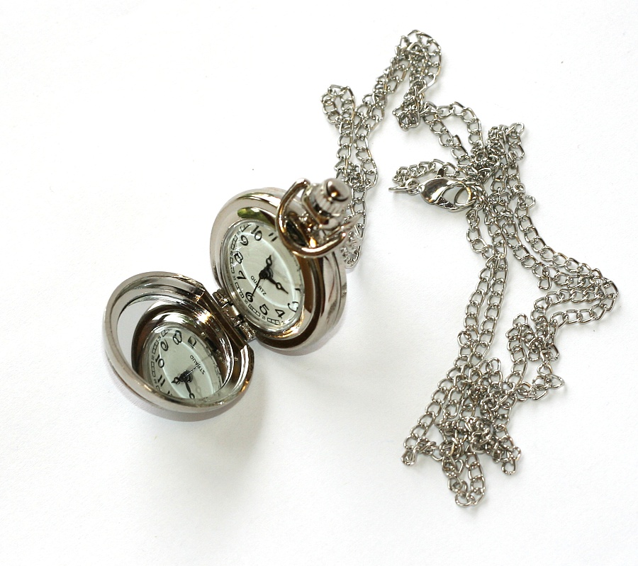 MR Kapesní Hodinky na řetízku - Krásná dáma, Stříbrná mandala se zrcátkem 2249