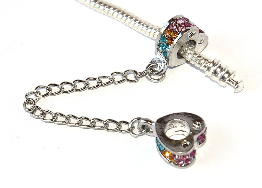 Korálek Fashion Jewerly - Oddělovač na řetízku Duhová srdíčka, Myška, Rainbow Mickey Style 2450