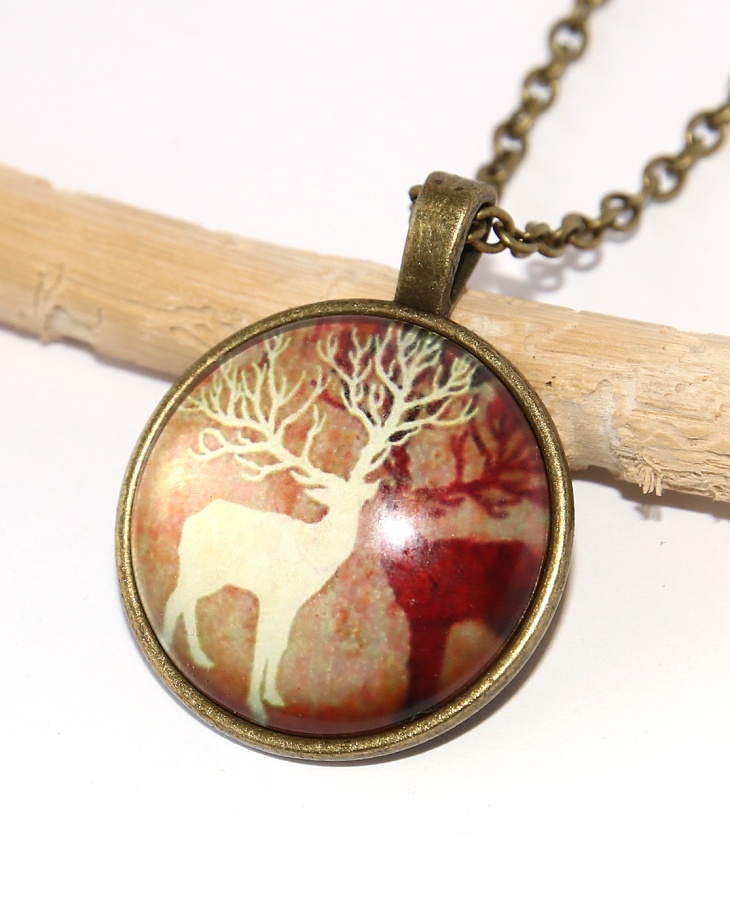 Řetízek Fashion Jewerly - Amulet Dva Jeleni s velkými parohy, Lesní ochránce, Přítomnost, Dualita, Jin Jang, Retro 2545