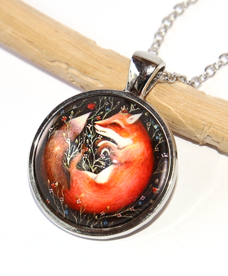 Řetízek Fashion Jewerly - Amulet Liška spí v květinách, Moudrá bytost odpočívá, Love Fox 2546
