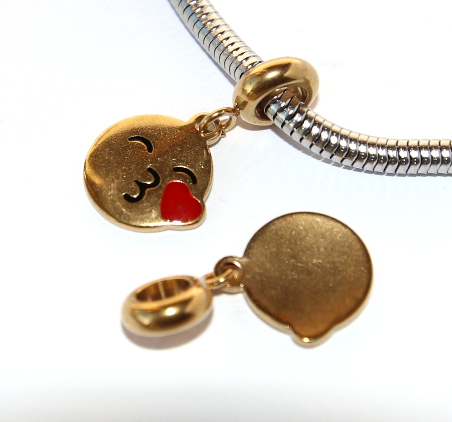 Korálek nerezový Fashion Jewerly - Přívěsek Zlatý smajlík, I Love you, Muck 2588