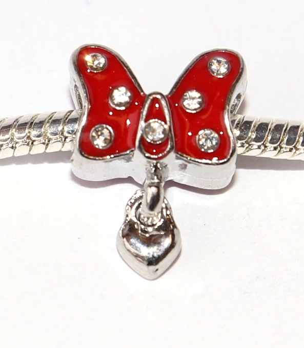 Korálek na náramek Fashion Jewerly - Červená mašlička se srdíčkem, Myška, Love Minnie 2627