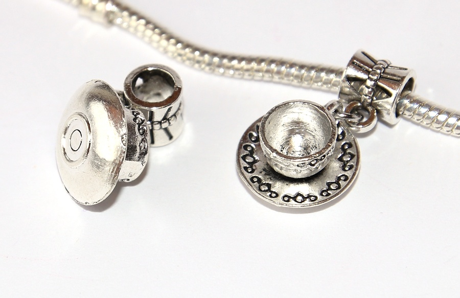 Korálek na náramek Fashion Jewerly - Přívěsek Hrníček s podšálkem, Šálek Čaje, Kafe, Siesta, Relax Time 2685