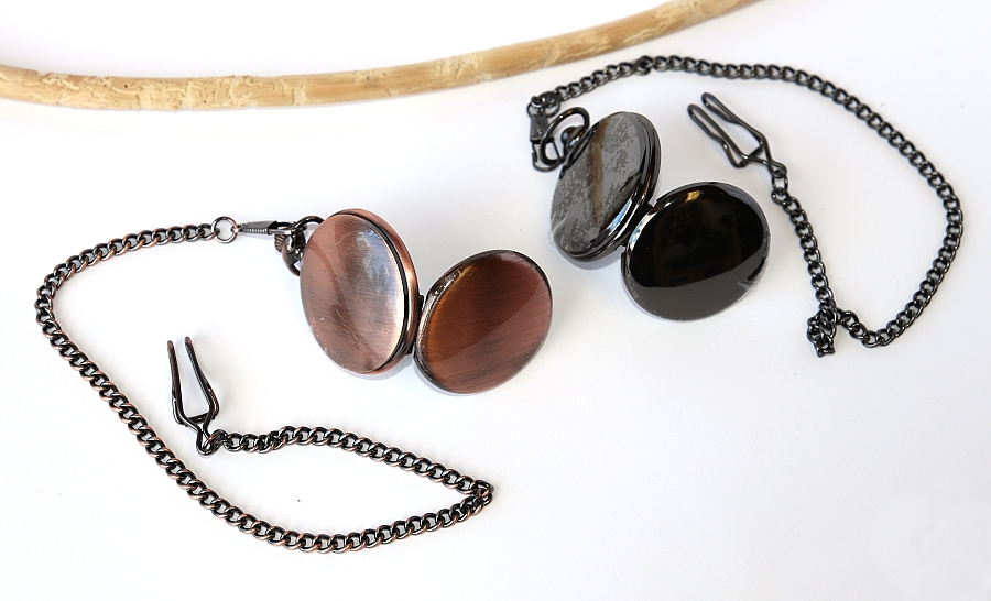 MR Otevírací Kapesní Hodinky na řetězu za pásek - Klasické cibuláče, Hladké cibule černé a růžové zlato, Retro style, Moderní klasika do kapsy 2761