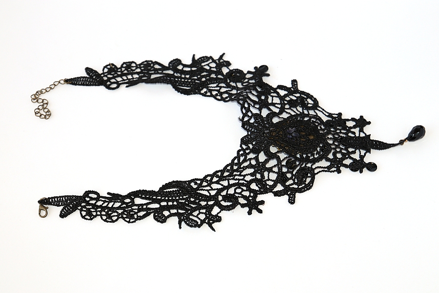 Choker Fashion Jewerly - Krajkový Náhrdelník, Černý sexy dekolt, Black mamba, Dark style 2770