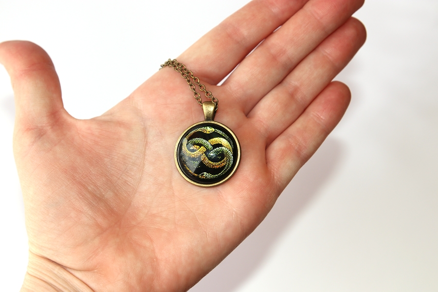 Řetízek bronzový Fashion Jewerly - Amulet Uroboros, Dva hadi propletení do sebe, Nekonečno bytí 3169