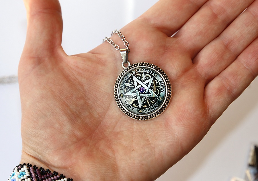 MR Amulet Fashion Jewerly - Pentagram, Životní cyklus, Posvátná země, Duše Voda Půda Vzduch Cesta životem 3407