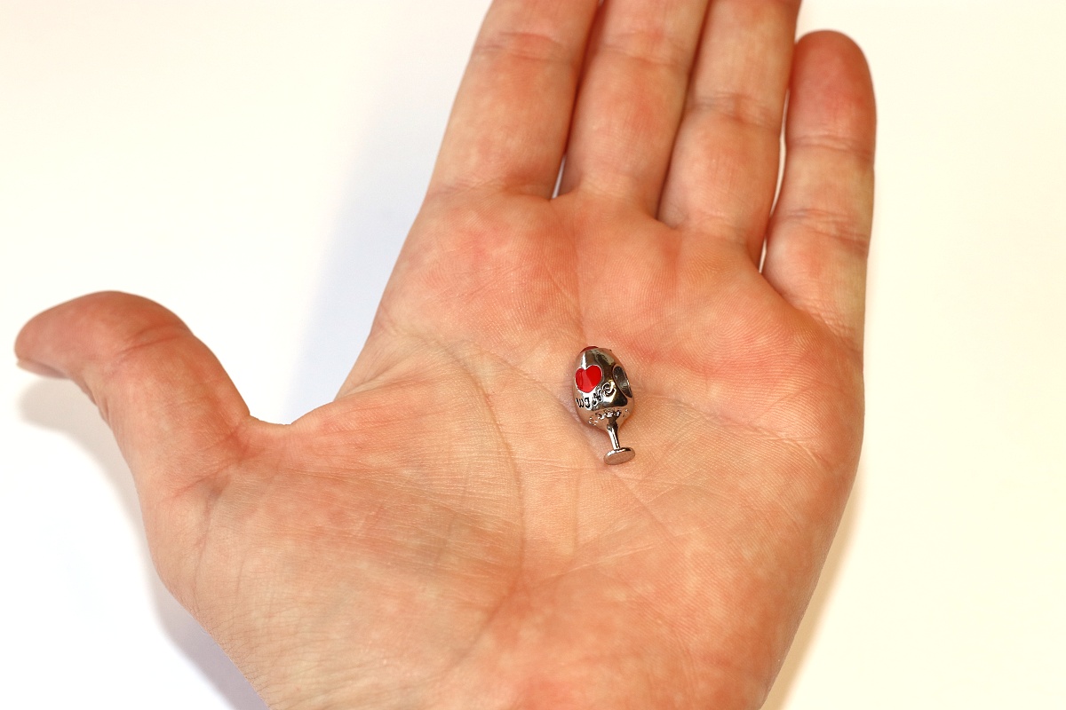 Korálek Fashion Jewerly na náramek nebo řetízek - Sklenka s vínem, Miluji červené víno, Oslava, Love wine 3559